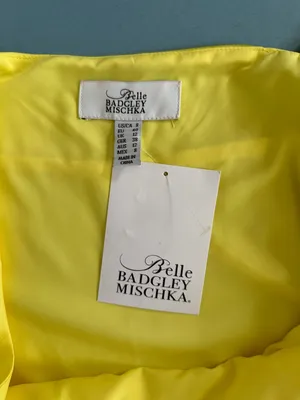NWT‎ Belle Badgley Mischka Sky Satin Canary Yellow Maxi Slip Dress Formal Gown thumbnail 4