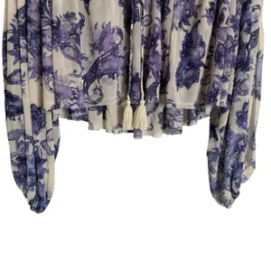 Free People Up For Anything White Blue Floral Smocked Long Sleeve Blouse thumbnail 11