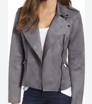 KUT from the Kloth Faux Suede Grey Moto Jacket thumbnail 2