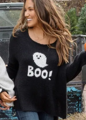Wooden Ships • Black White Boo Halloween Sweater Mohair Wool thumbnail 1