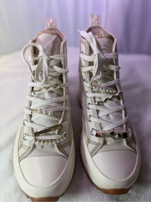 Converse Cream High-Top Sneakers with Tan Stitching thumbnail 9
