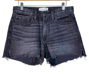 Abercrombie & Fitch Mid Rise Boyfriend Shorts Faded Black Denim Cutoff Size 2 thumbnail 1