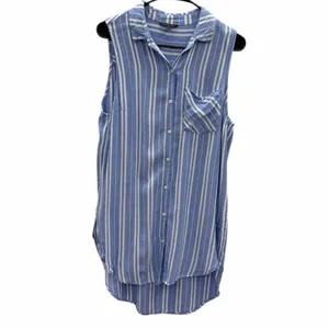 Staccato Blue Striped Sleeveless Button Up Tunic Top Blouse Womens Large thumbnail 7