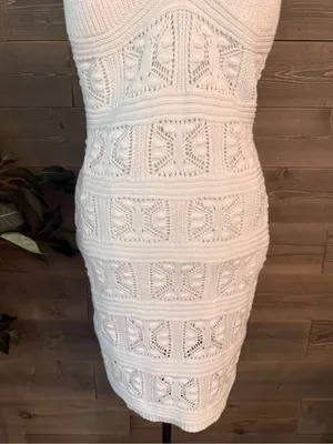 Olive and oak crocheted knit body con dress thumbnail 5