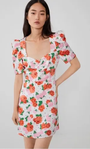 NWT Zara puff sleeve‎ floral polka dot mini dress thumbnail 1