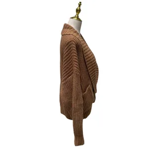 Anthropologie‎ Cardigan Sweater M Honey Brown NWT Wool Blend Shaker Shawl Collar thumbnail 4