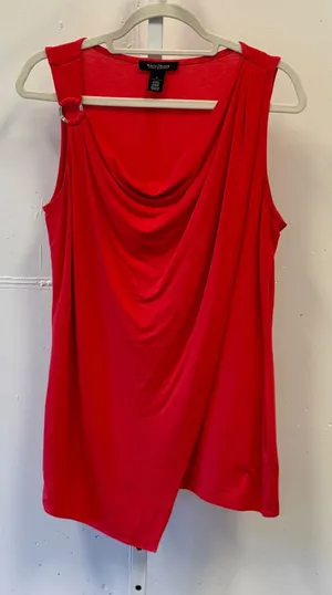 White House Black Market Red Cowl Neck Asymmetric Ring Sleeveless Top Small thumbnail 1