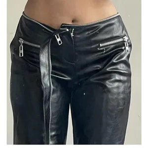 ZARA Bloggers Fave Black Faux Leather Pants Zipper Detail/Detachable Waist-Small thumbnail 3