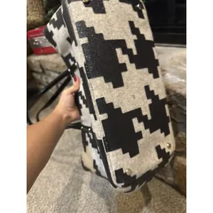 Kate Spade Telltale Twinkle‎ Tote Set Black Sparkle Cream Wool Houndstooth thumbnail 4