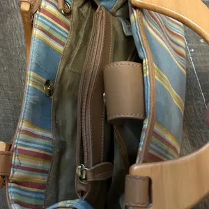 Fossil Cabana Stripe Canvas Wood‎ Handled Satchel Handbag in multicolor. thumbnail 6