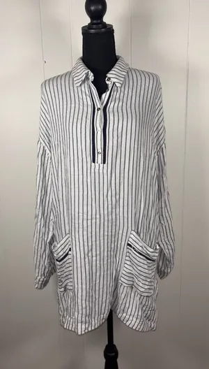 Lilka Anthropologie striped‎ tunic shirt dress Medium Pockets Oversized thumbnail 1