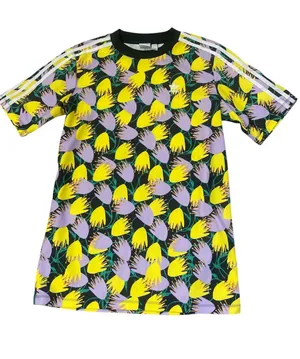 adidas bellista Short Sleeve Floral Tee dress- Yellow, Purple & Black thumbnail 1