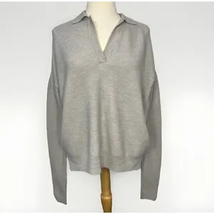 Womens Minimalist Quiet Luxury Cashmere Polo Sweater Preppy Beige XS S thumbnail 2