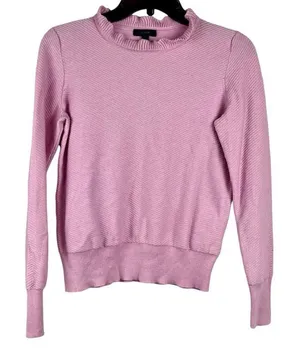 J. Crew Women’s Pink Ruffle Mock Turtleneck Sweater XS thumbnail 1