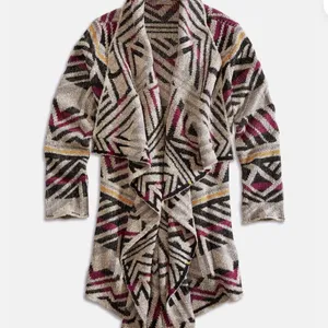 Lucky Brand Intarsia Open Waterfall Cardigan Women's Small Boho Sweater Western‎ thumbnail 5