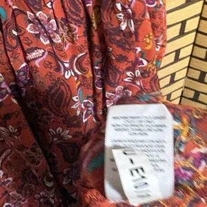 Time And Tru Orange‎ Embroidered Boho Tie Neck Shift Dress Size Medium thumbnail 8