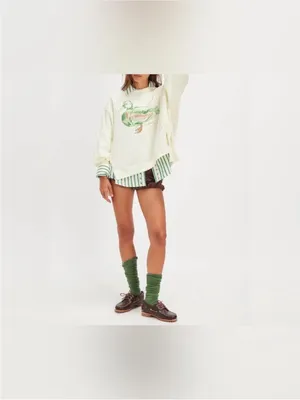 NWT Free People We The Free Graphic Camden Pullover - duck combo mallard - Large thumbnail 5