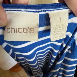 Chico's Miraculous Stripe Tiered Top Blue White‎ Asymmetrical Stripe Sz 1 M 8 thumbnail 13