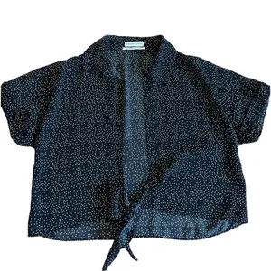 Urban Outfitters Tie-Front Short Sleeve Cropped‎ Top black white Med thumbnail 3