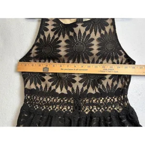 Socialite Black Floral Lace Sleeveless Mini Dress Tan Lining Size L thumbnail 8