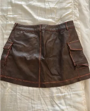 Princess Polly Leather Mini Cargo Brown Skirt US 0 thumbnail 2