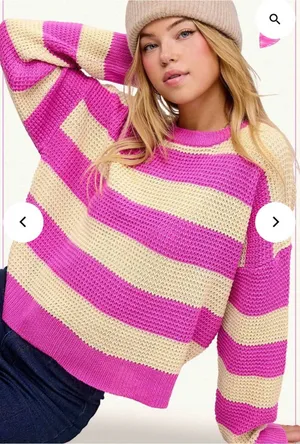 Striped Pink and Cream Knit Sweater Size L thumbnail 1