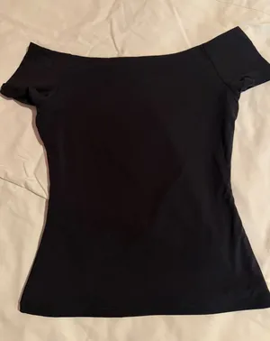 Unbranded Black Off The Shoulder‎ Short Sleeve Boat Neck Slim Fit Top Small thumbnail 1