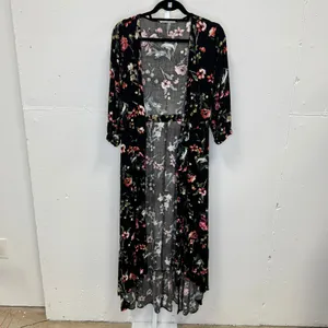 Lovestitch Hi-Low Wrap Maxi Dress High Low Ruffle Floral‎ Black Red Medium thumbnail 4