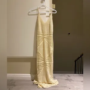 Elegant Cream Crochet maxi Dress thumbnail 2