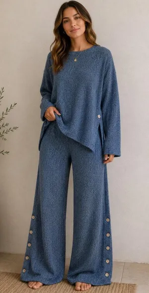 FREE PEOPLE Button Up Sweater Set in Blue Sea Combo Size Small NWT thumbnail 1