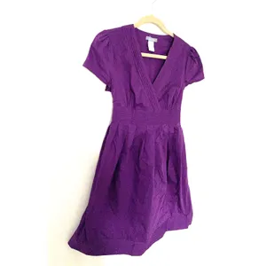VTG Y2K dELiA*s Purple Short Sleeve Cotton Blend V Neck Belted Dress Sz M thumbnail 4
