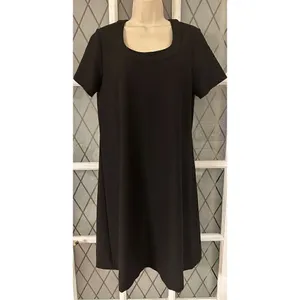 Susan Graver/Style Women's Short Sleeve Black Shift Dress Pullover Size Small thumbnail 2