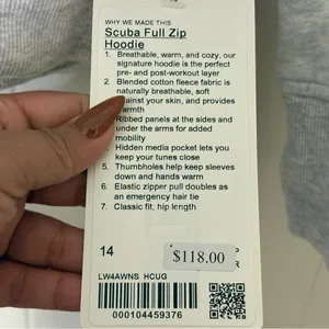 Lululemon Scuba Full Zip Hoodie Gray Size 14 NWT Cotton Athleisure Jacket Logo thumbnail 5