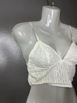 Aerie Bralette Bra Womens Medium White Lace Wireless Unlined Longline Crop thumbnail 2