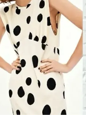 Zara Trafaluc beige sleeveless dress black polka dots and shoulder pads thumbnail 6