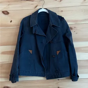 LACOSTE Navy Blue Cropped Waxed Canvas Trench Coat Utility Jacket Sz 40 thumbnail 16