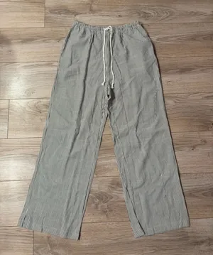 Black White Pinstripe Wide Leg Drawstring Lounge Pants Size M thumbnail 1