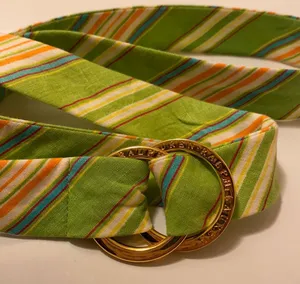 Vintage Y2K Ralph Ralph Lauren green striped linen double ring belt, size large thumbnail 1