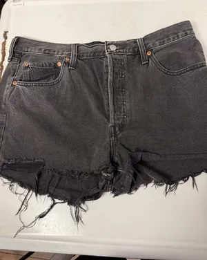 Levis 501 Original High‎ Rise Cut Off Denim Shorts Washed Black Gray W33 thumbnail 1