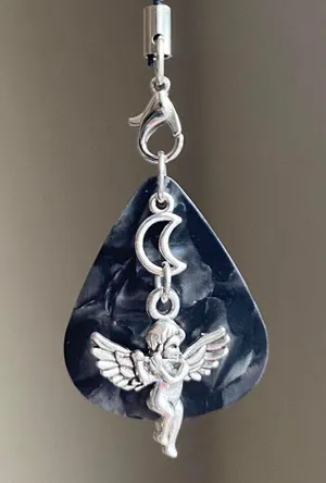 Handmade aesthetic fairy goth style moon angel cherub guitar pick phone strap/bag charm/keychain/display👼🖤 thumbnail 1