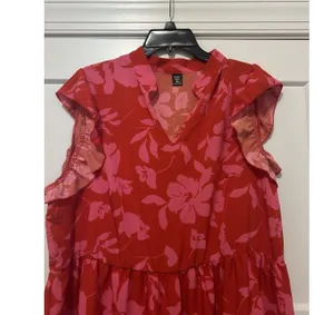 Shein Pink Red Floral Flutter Sleeve V-Neck Maxi Dress Ruffle Modest Size 1XL thumbnail 2