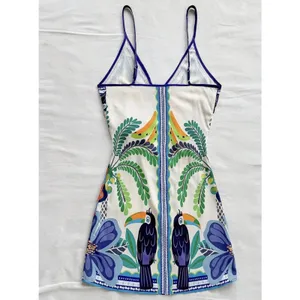 SOLY HUX Women's Tropical Print Mini Dress Summer Wrap V Neck Blue Floral S thumbnail 2