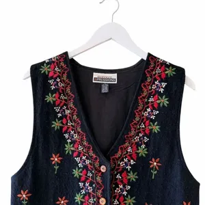 Body Xpressions Vintage Button Front Lined Vest Wool Blend Floral SZ M #2588 thumbnail 3