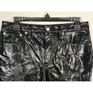 J.Crew Black Patent Faux Leather High Rise Straight Pants Size 28 edgy Y2K goth thumbnail 4
