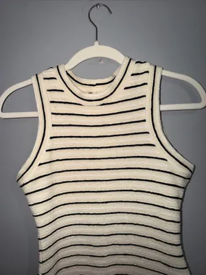 Amanda Uprichard Cream & Black Striped Sleeveless Knit Dress thumbnail 2