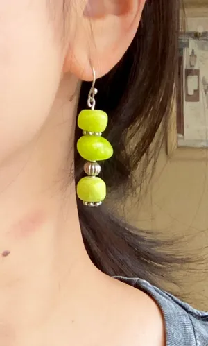 Handmade green Jade stone unique shape asymmetric dangle earrings ✨ thumbnail 4