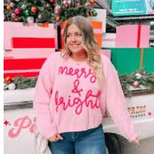 Queen of Sparkles Merry & Bright Pink Cropped Sweater Size XS thumbnail 7