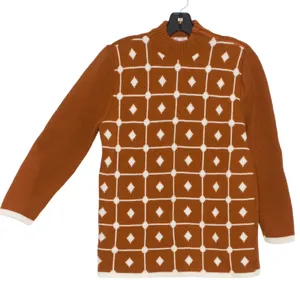 Vintage Sweater Geometric Intarsia Mod Retro 60s Mock Neck Minimalist Preppy M thumbnail 5