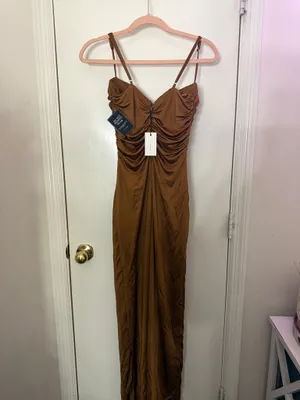 JLUXLABEL Tan Auric Deep Plunge Maxi Dress thumbnail 6