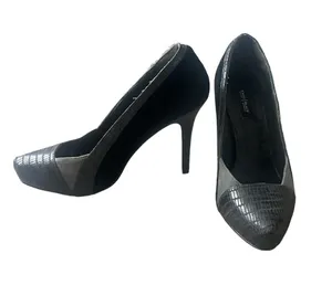 White House Black Market Black & Gray Croc-Trim Pointed Toe Pumps thumbnail 1
